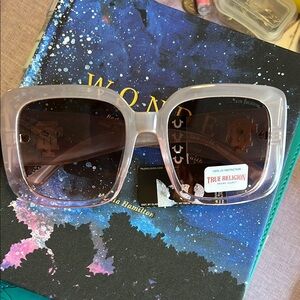 True Religion Transparent Square Sunglasses with Brown Lenses